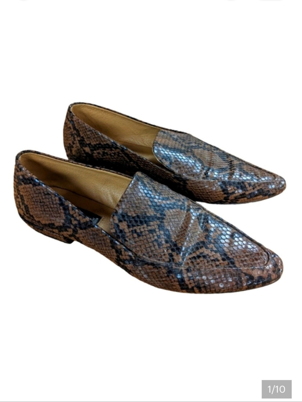Brown Snake-Print Women’s Loafers